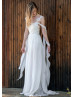 Spagetti Straps Ivory Lace Chiffon Beach Airy Wedding Dress